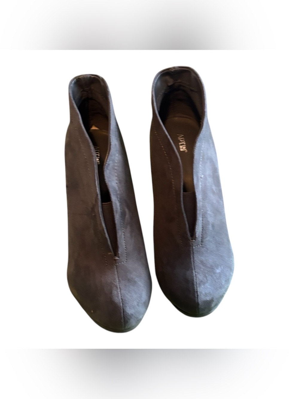 Vaneli Brown Suede V-Cut Slip-On Ankle Booties